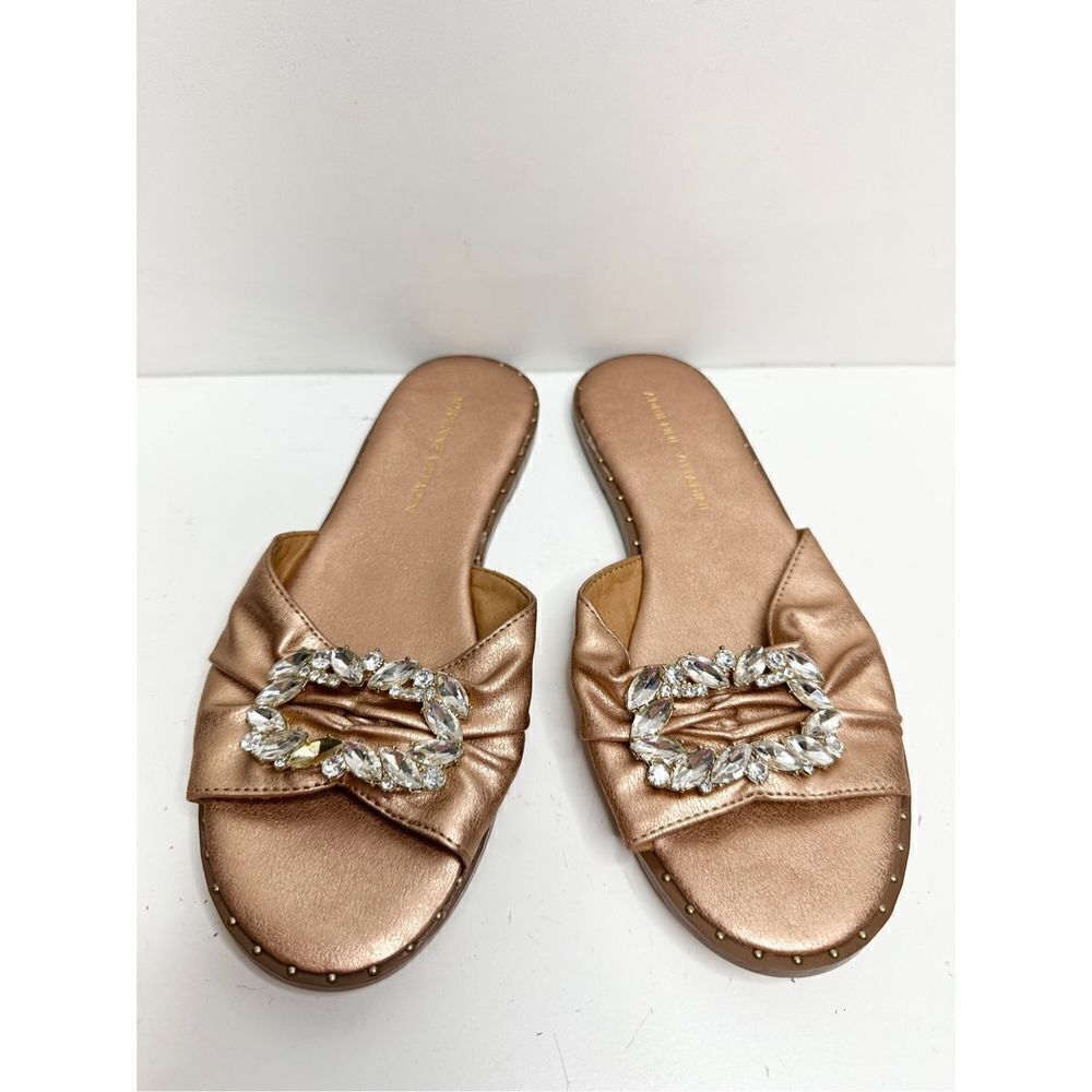 Adrianne Vittadini Sandals Womens Size 6.5 Rose Gold Leather Embellished - Picture 1 of 9